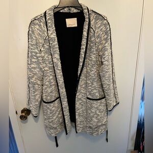 Rebecca Taylor Women’s Faux Leather Trim Jacket White & Black size L Belted